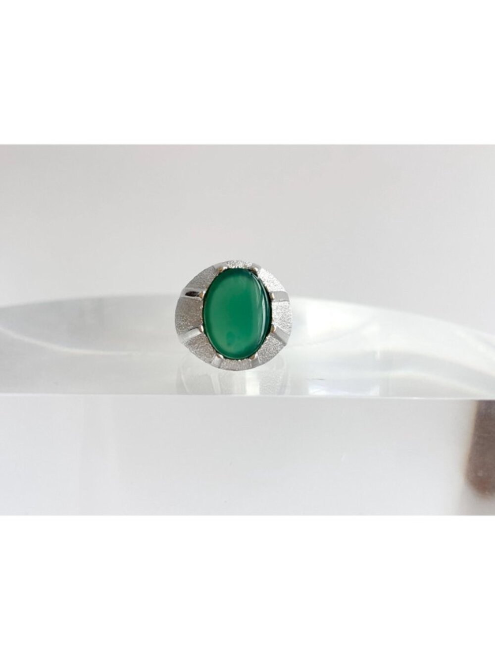 Yemeni Green Aqeeq Agate Solitaire Sterling Silver 925 Vintage Ring - sz 6 - Picture 3 of 16